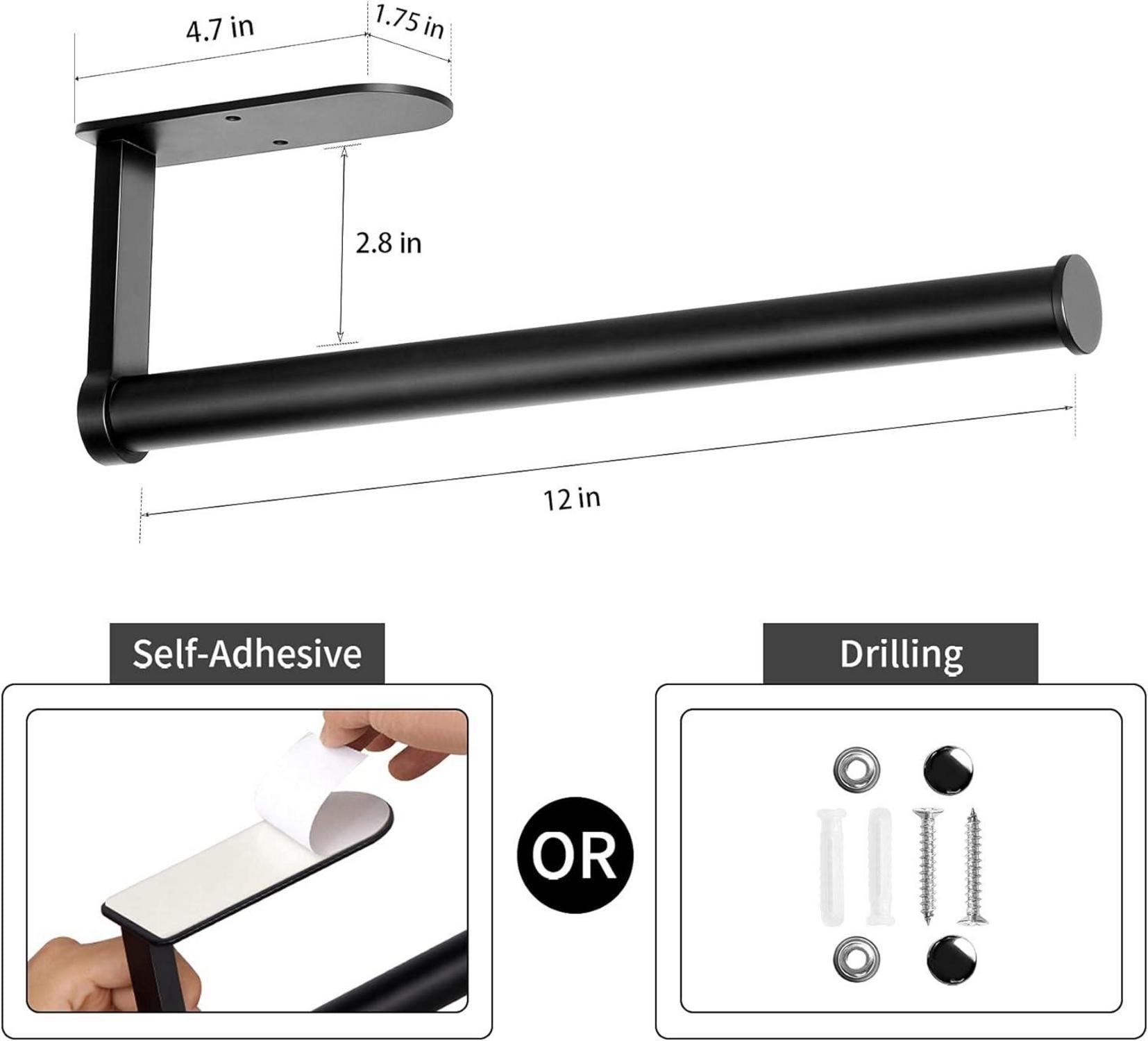 Schwarzer Küchenrollenhalter Selbstklebend Wandmontage 30 cm
