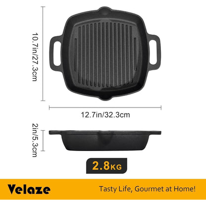 Gusseisen Grillpfanne 32x27,5 cm mit Ausgießer und 2 Henkeln
