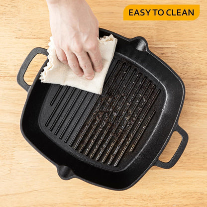 Gusseisen Grillpfanne 32x27,5 cm mit Ausgießer und 2 Henkeln