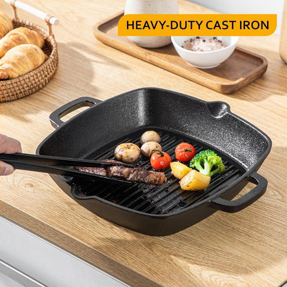 Gusseisen Grillpfanne 32x27,5 cm mit Ausgießer und 2 Henkeln