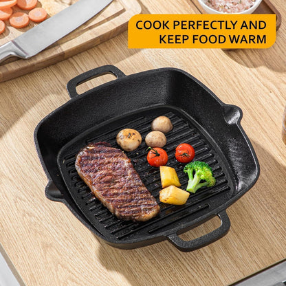 Gusseisen Grillpfanne 32x27,5 cm mit Ausgießer und 2 Henkeln