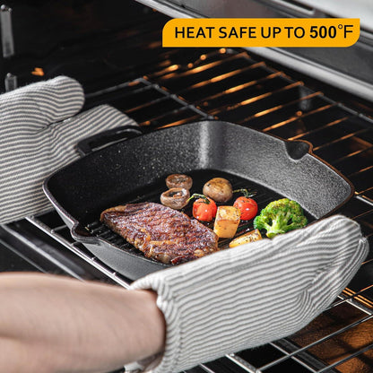 Velaze Grillpfanne Gusseisen 32x27,5 cm Steakpfanne Feuerpfanne Henkeln