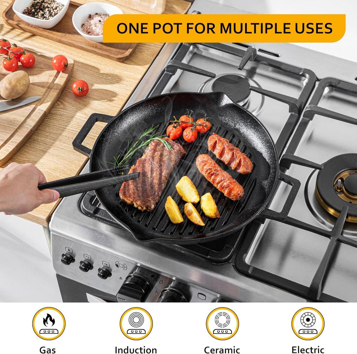 Gusseisenpfanne mit Rillenboden und 2 Henkeln, Ø 38.5x31cm