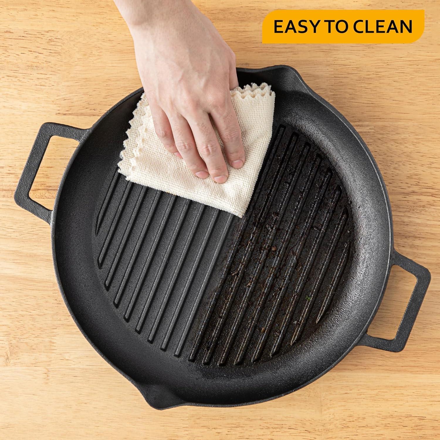 Velaze Grillpfanne Gusseisen Steakpfanne 38.5x31 cm Rillen Boden - BBQ Camping Ø 32cm