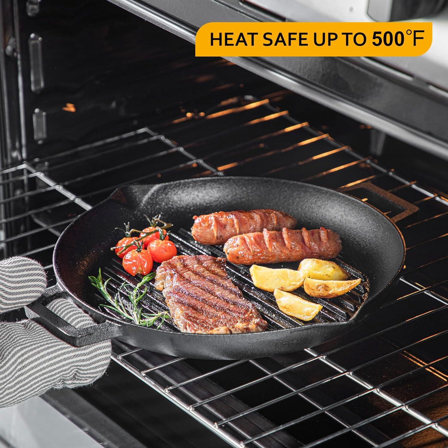 Velaze Gusseisen Grillpfanne BBQ Camping Garten 38.5x31 cm Ø 32 cm