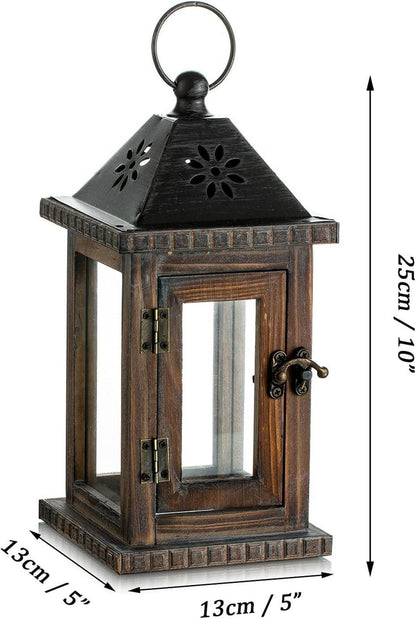 Laterne Holz für Kerzen Windlicht Garten Hochzeit Vintage Braun 28cm