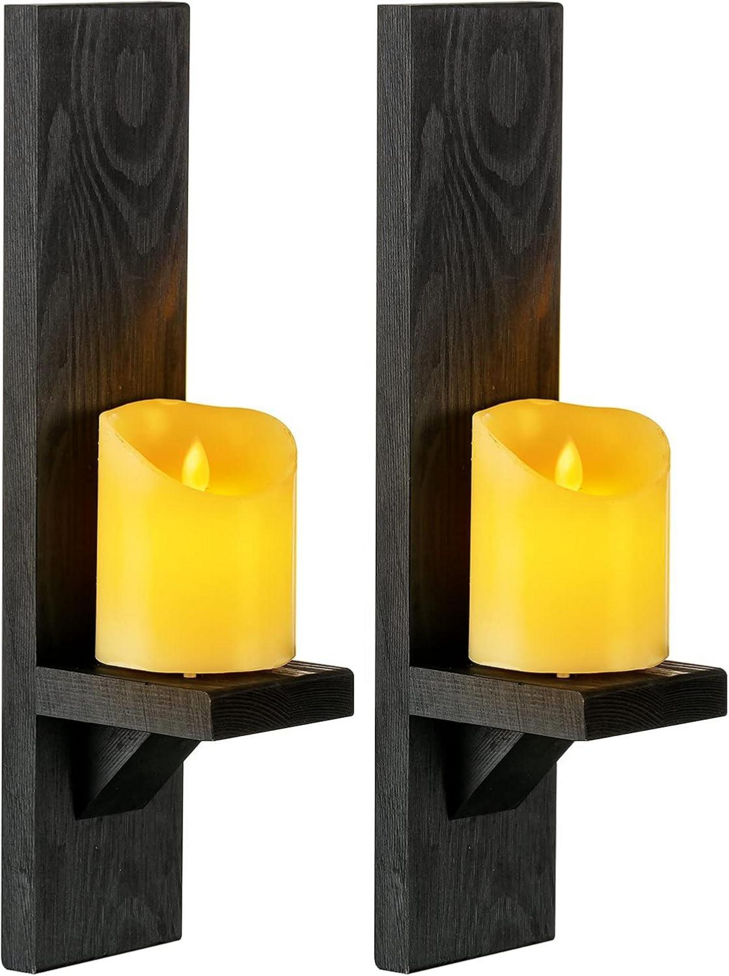 Holz Wandkerzenhalter 2er Set Vintage Schwarz 39 cm - Deko für