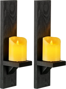 Holz Wandkerzenhalter 2er Set Vintage Schwarz 39 cm - Deko für
