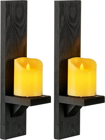Holz Wandkerzenhalter 2er Set Vintage Schwarz 39 cm - Deko für