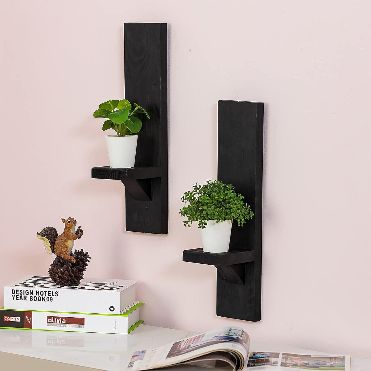 Romadedi Wandkerzenhalter 2er Set Schwarz Vintage Deko 39 cm Holz