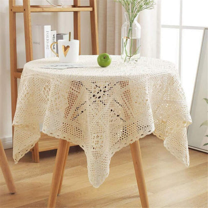 Vintage Häkelspitzen Tischdecke Quadratisch Beige 140x140cm