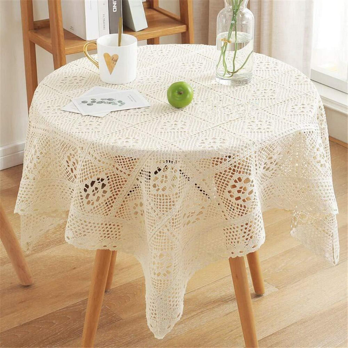 Vintage Häkelspitzen Tischdecke Quadratisch Beige 140x140cm