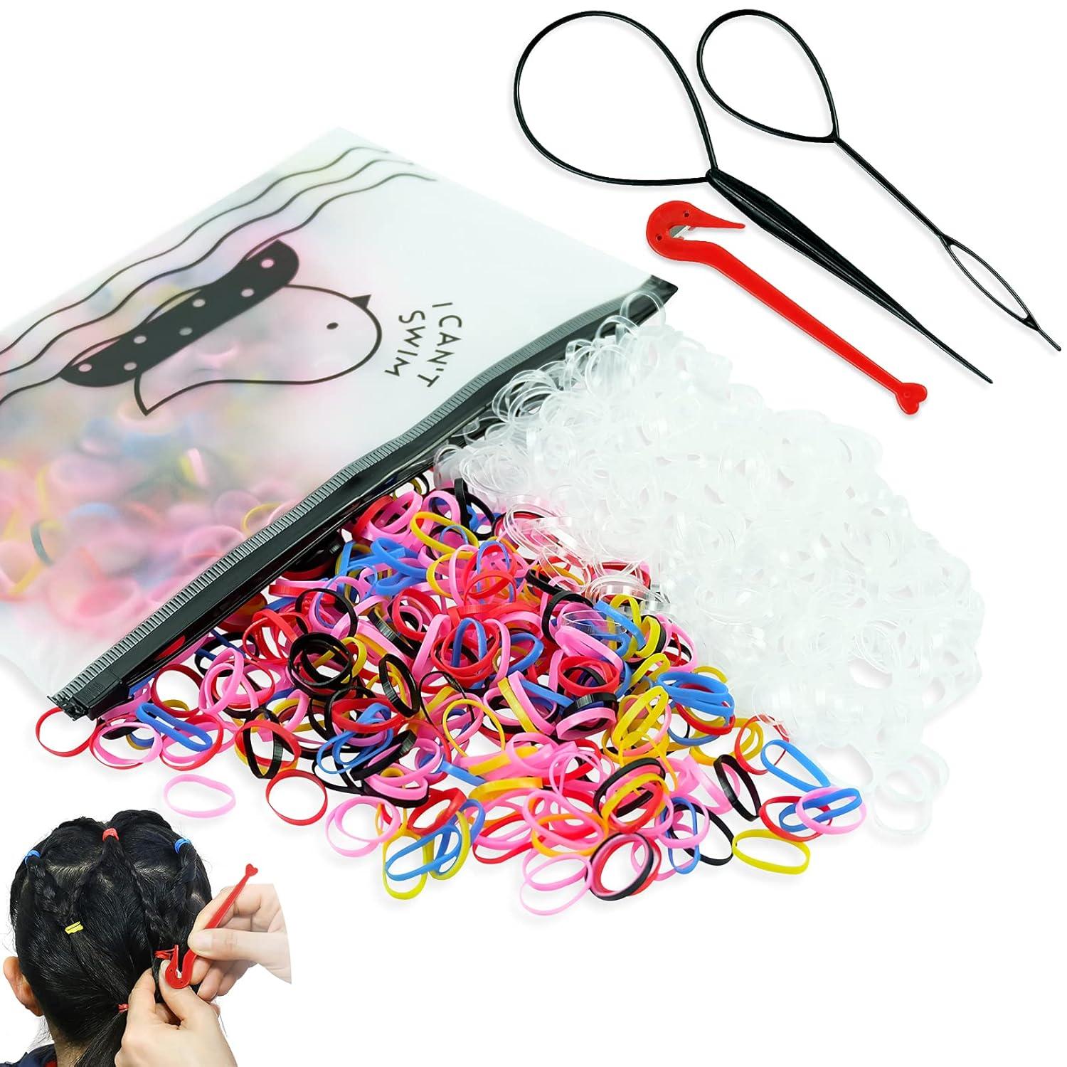 1000 Mini Haargummis bunt/transparent für Mädchen