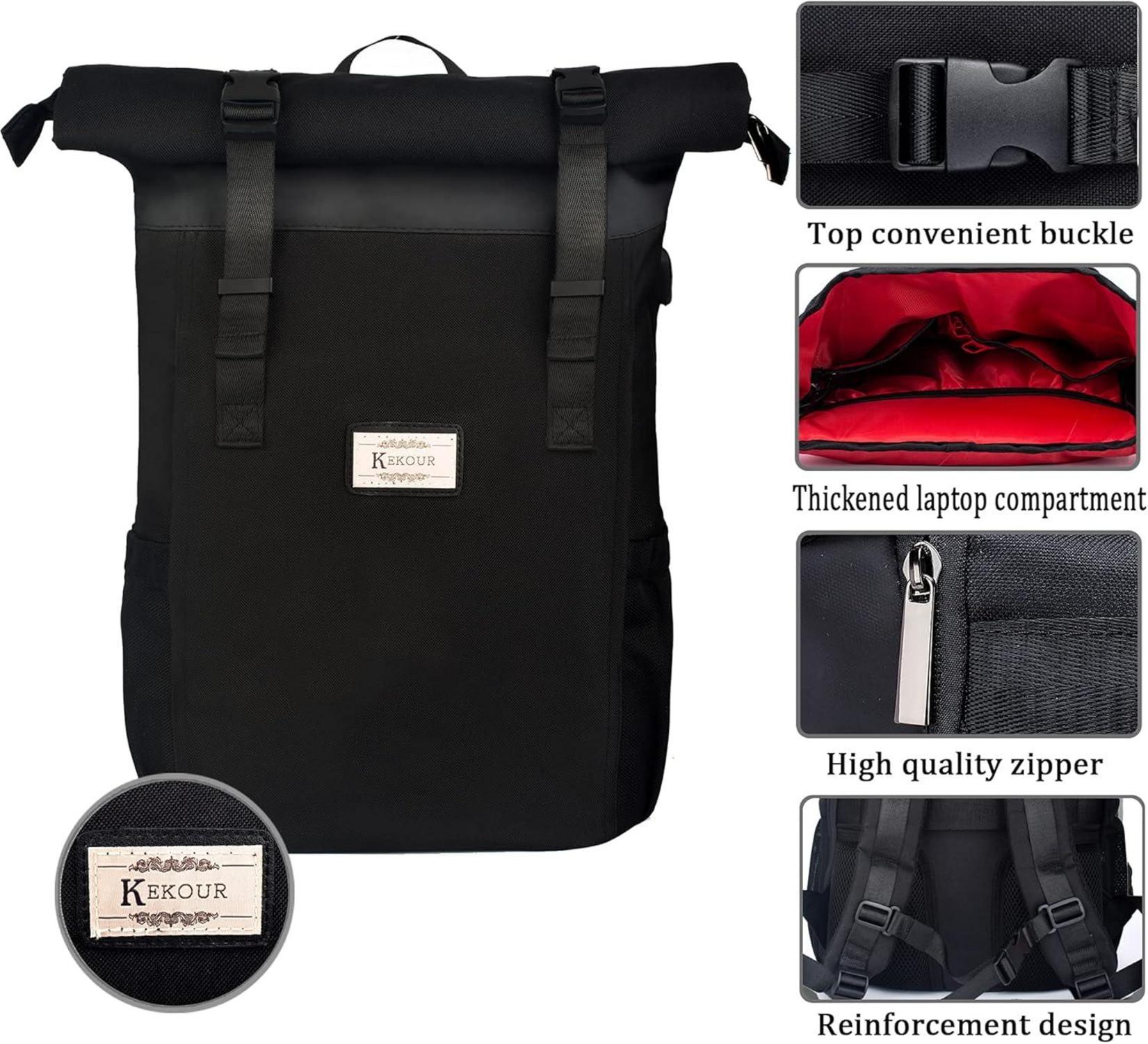 Laptop Rucksack Damen Rolltop 12-17 Zoll Schulrucksack Braun