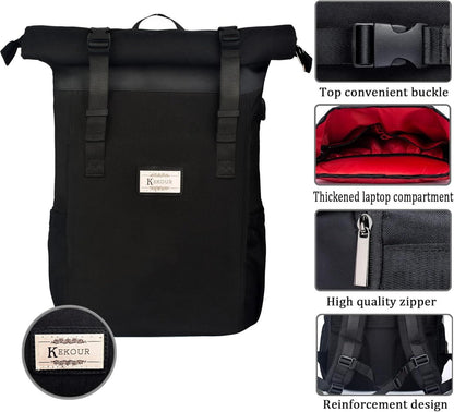 Laptop Rucksack Damen Rolltop 12-17 Zoll Schulrucksack Braun