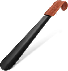 Schuhlöffel Metall Lang 42cm Schwarz Ledergriff