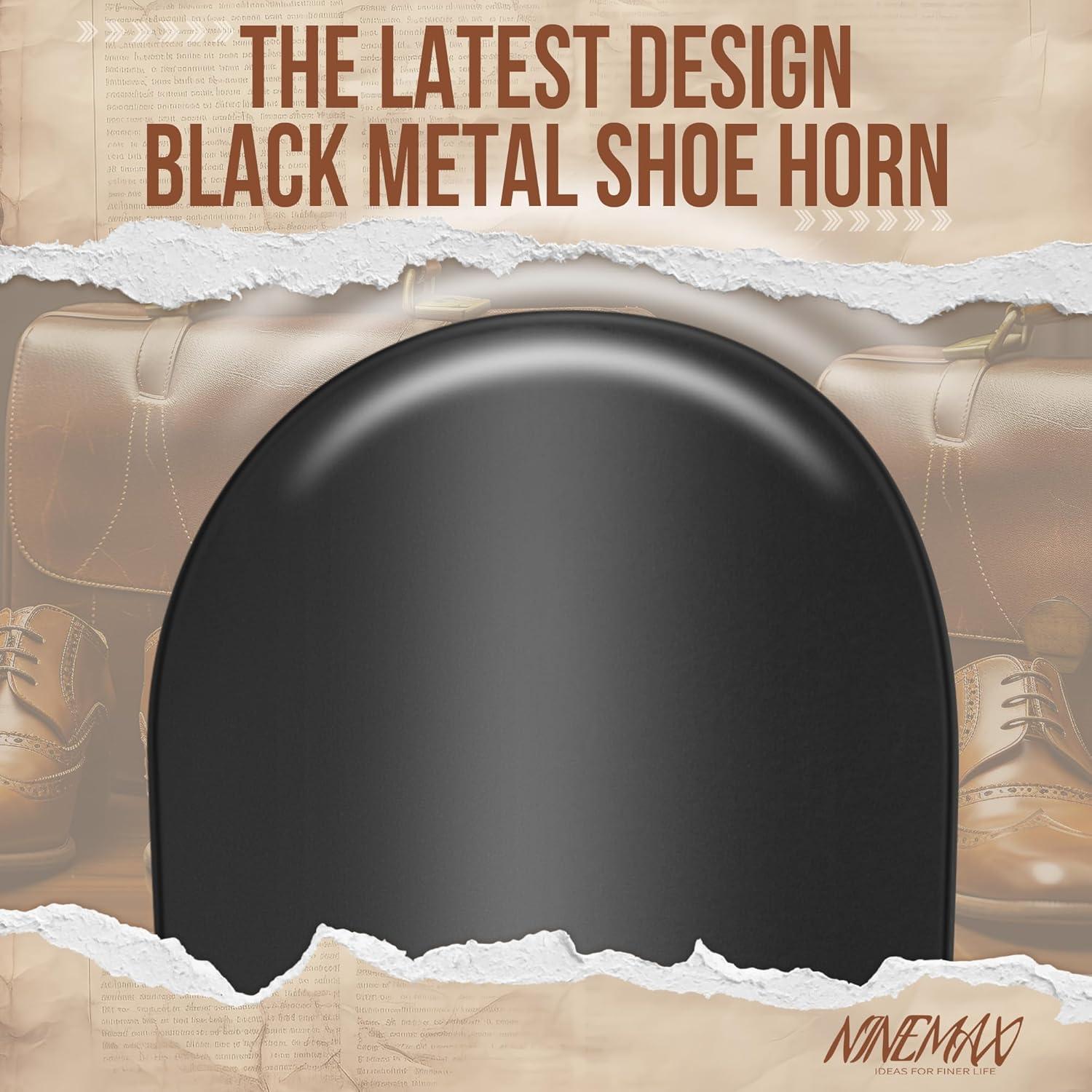 Schuhlöffel Metall Lang 42cm Schwarz Ledergriff