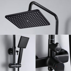 Duscharmatur Schwarz, Höhenverstellbar 90-124cm, Regendusche Duschkopf, Handbrause