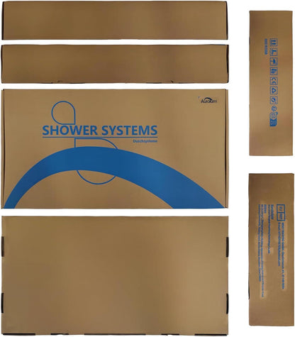 Duscharmatur Schwarz, Höhenverstellbar 90-124cm, Regendusche Duschkopf, Handbrause