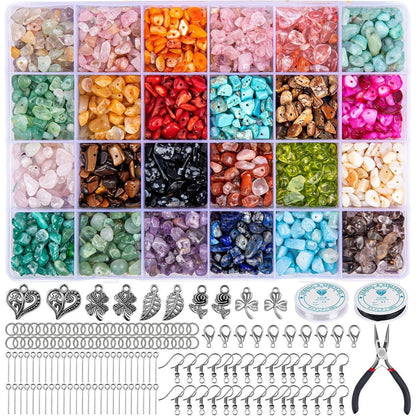 DIY Schmuck Set 24 Farben Naturstein Perlen 5-7mm 1073 Stk