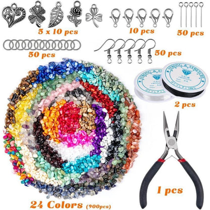 DIY Schmuck Set 24 Farben Naturstein Perlen 5-7mm 1073 Stk