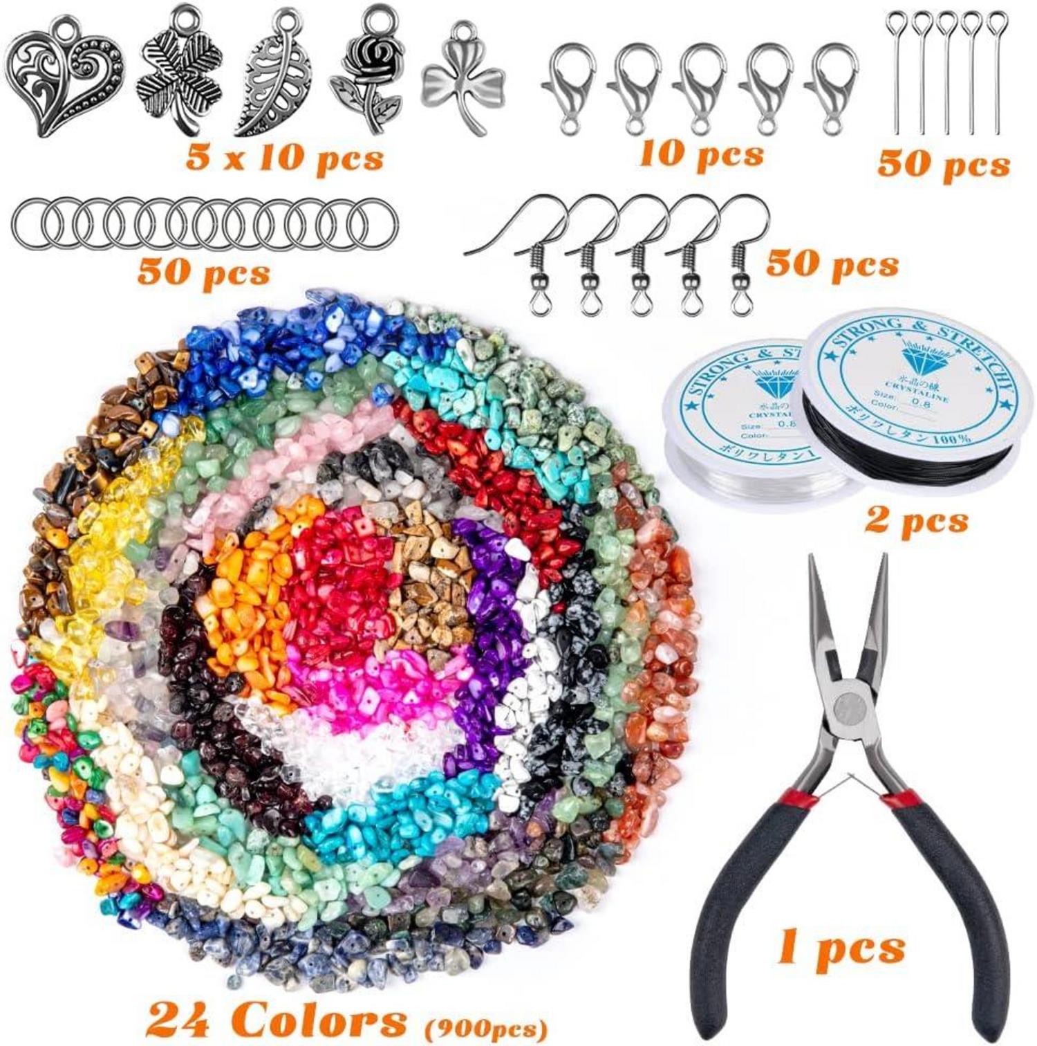 DIY Schmuck Set 24 Farben Naturstein Perlen 5-7mm 1073 Stk
