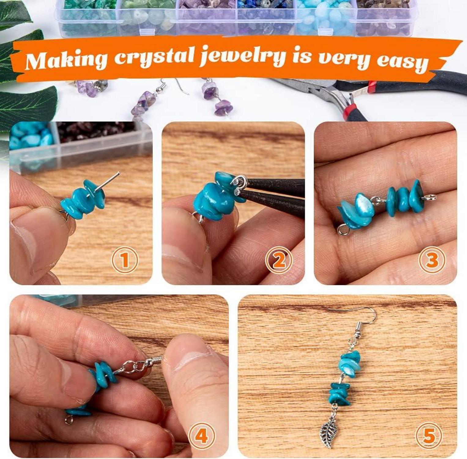 DIY Schmuck Bastelset 24 Farben Naturstein Perlen 5-7 mm 1073 Stück Ringe