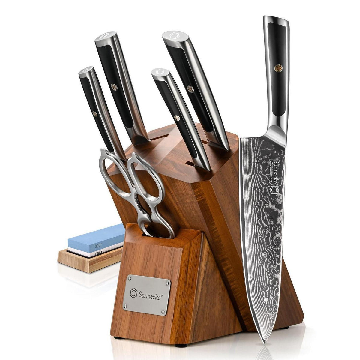 7-tlg Damastmesser Set mit Block | Küchenmesser aus Damaststahl