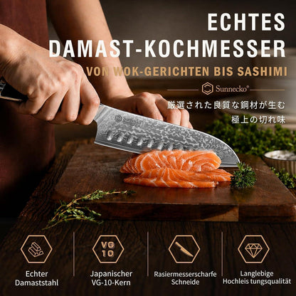 7-tlg Damastmesser Set mit Block | Küchenmesser aus Damaststahl