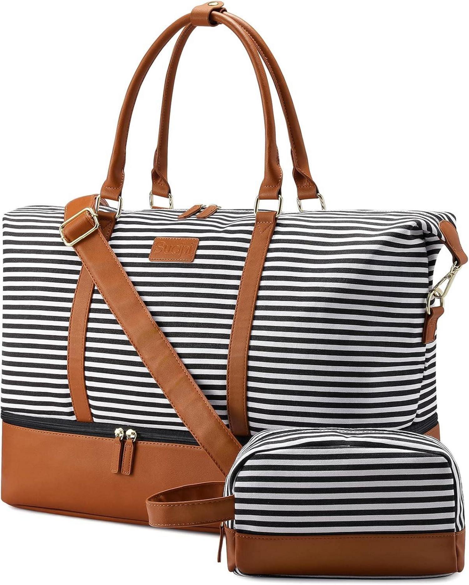 Reisetasche Damen Weekender Canvas PU-Leder Handgepäck mit Schuhfach