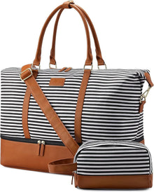 Reisetasche Damen Weekender Canvas PU-Leder Handgepäck mit Schuhfach