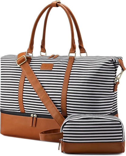 Reisetasche Damen Weekender Canvas PU-Leder Handgepäck mit Schuhfach