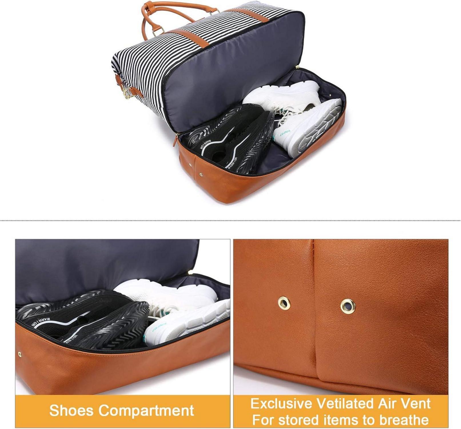 Sucipi Reisetasche Damen Weekender Groß Canvas PU-Leder Handgepäck Kliniktasche mit Schuhfach & Kulturtasche
