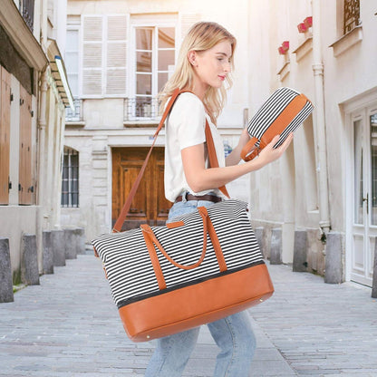 Weekender Reisetasche Damen Canvas PU-Leder XL 53 x 37 x 23 cm