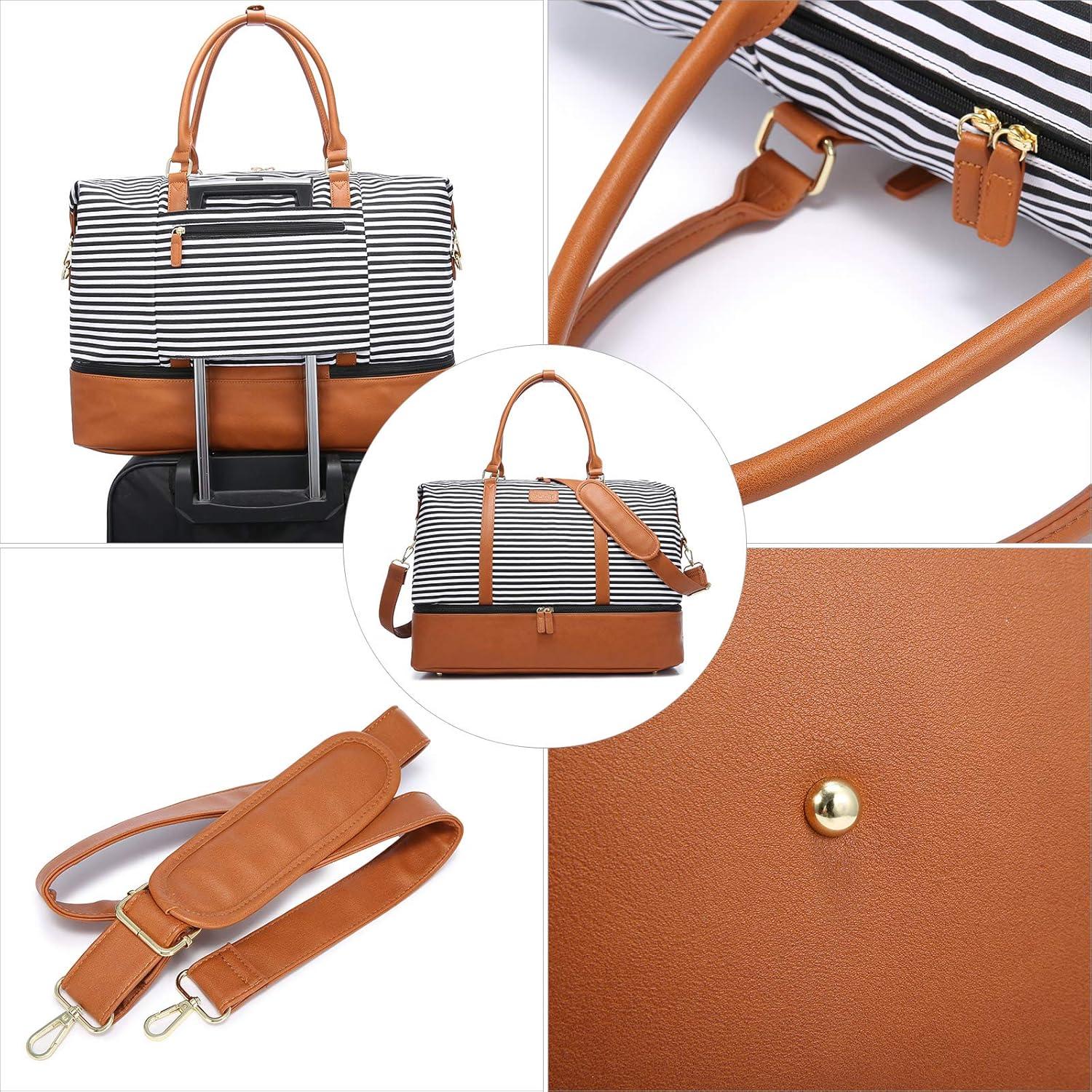 Große Damen Reisetasche Weekender Canvas PU-Leder Handgepäck XL 53x37x23cm