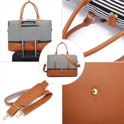 Große Damen Reisetasche Weekender Canvas PU-Leder Handgepäck XL 53x37x23cm