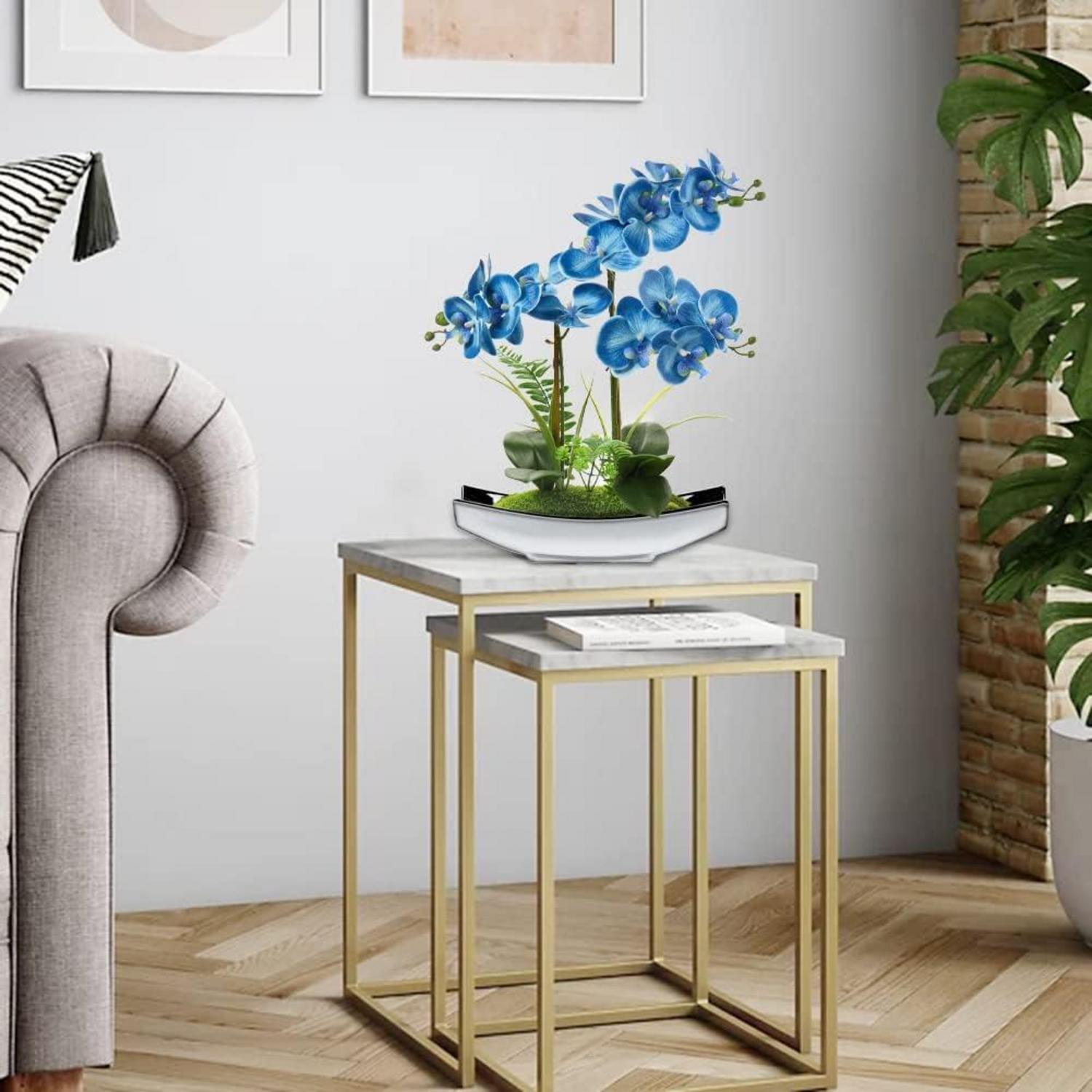 Kunstblumen Orchidee Künstlich Phalaenopsis Deko 38CM Blau Pot