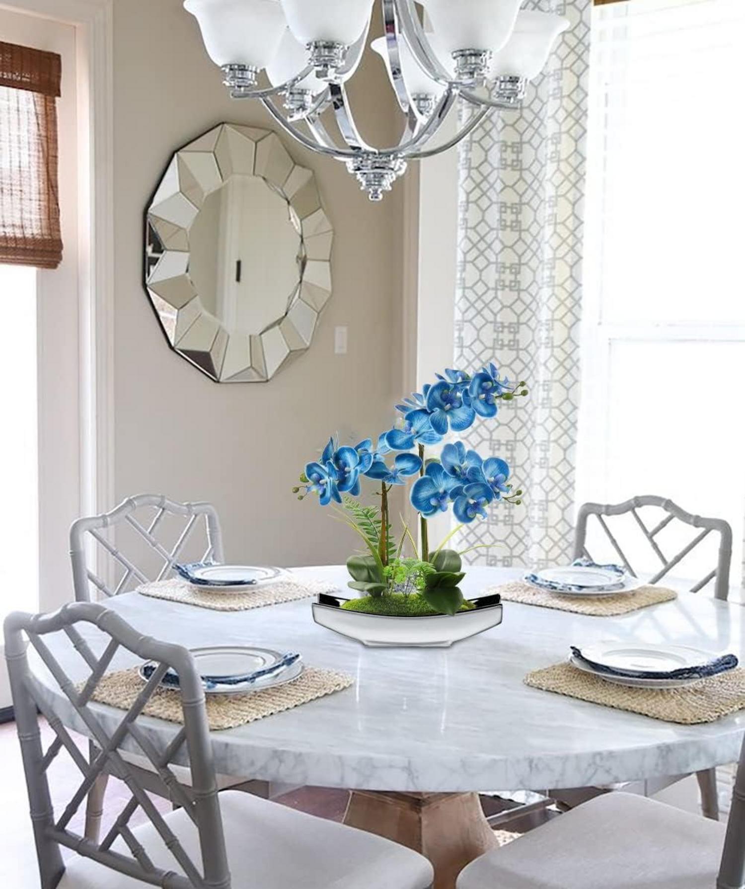 Künstliche Orchidee Phalaenopsis Bonsai Blau Deko 38CM Topf