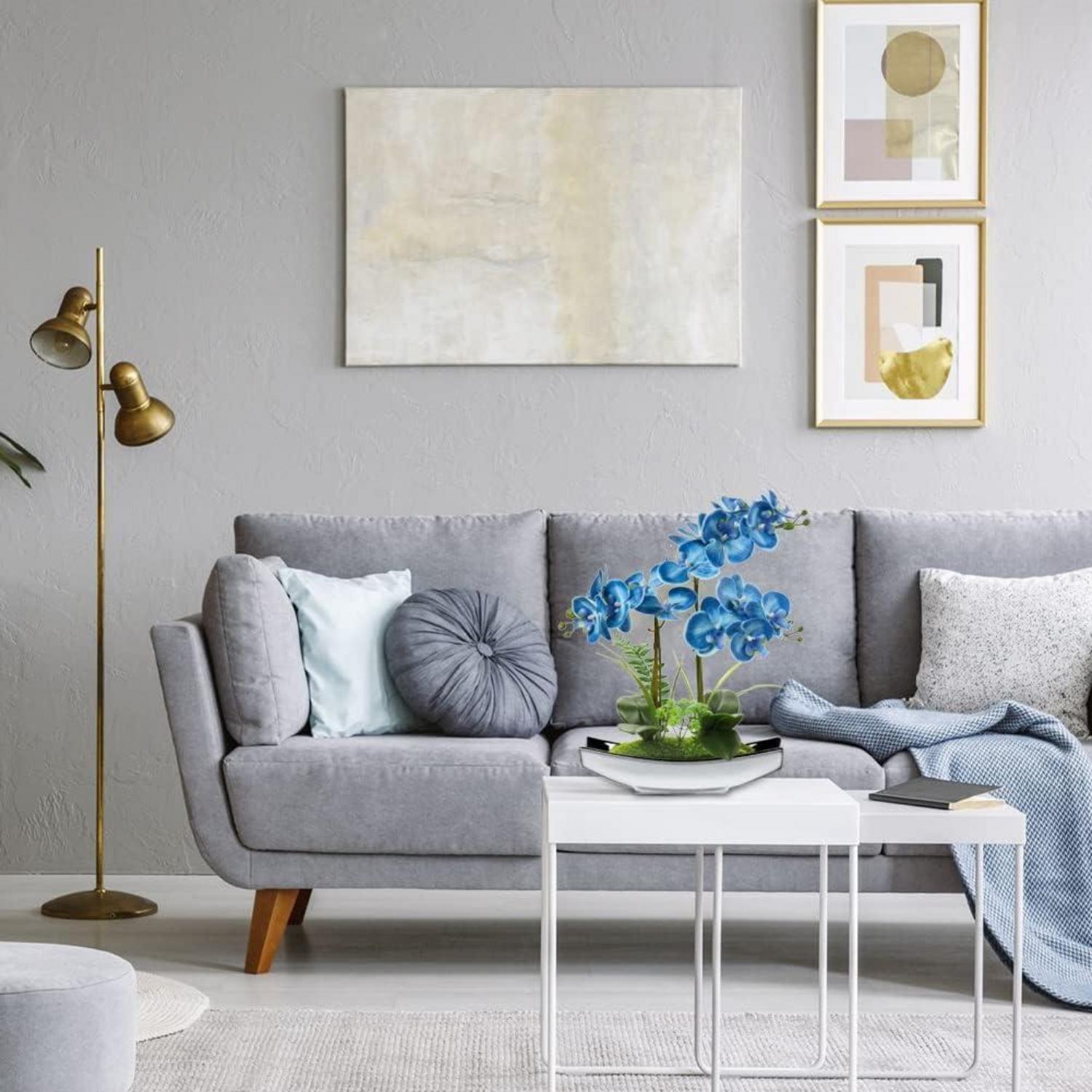 Kunstblumen Orchideen Phalaenopsis Bonsai Deko Tisch Wohnzimmer Blau