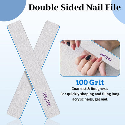 Nagelfeile 100/100, Nagelfeilen Acrylnägel falsche Nägel, waschbares wiederverwendbares Set