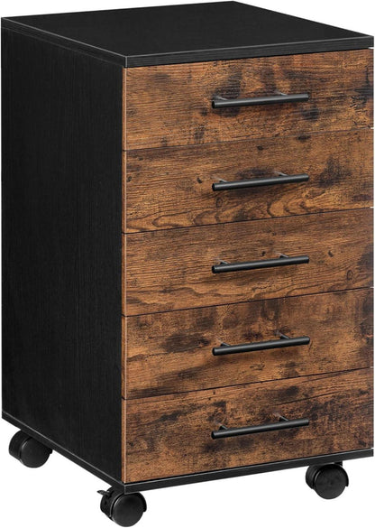 Aktenschrank mit 5 Schubladen, Rollcontainer Holz Büroschrank