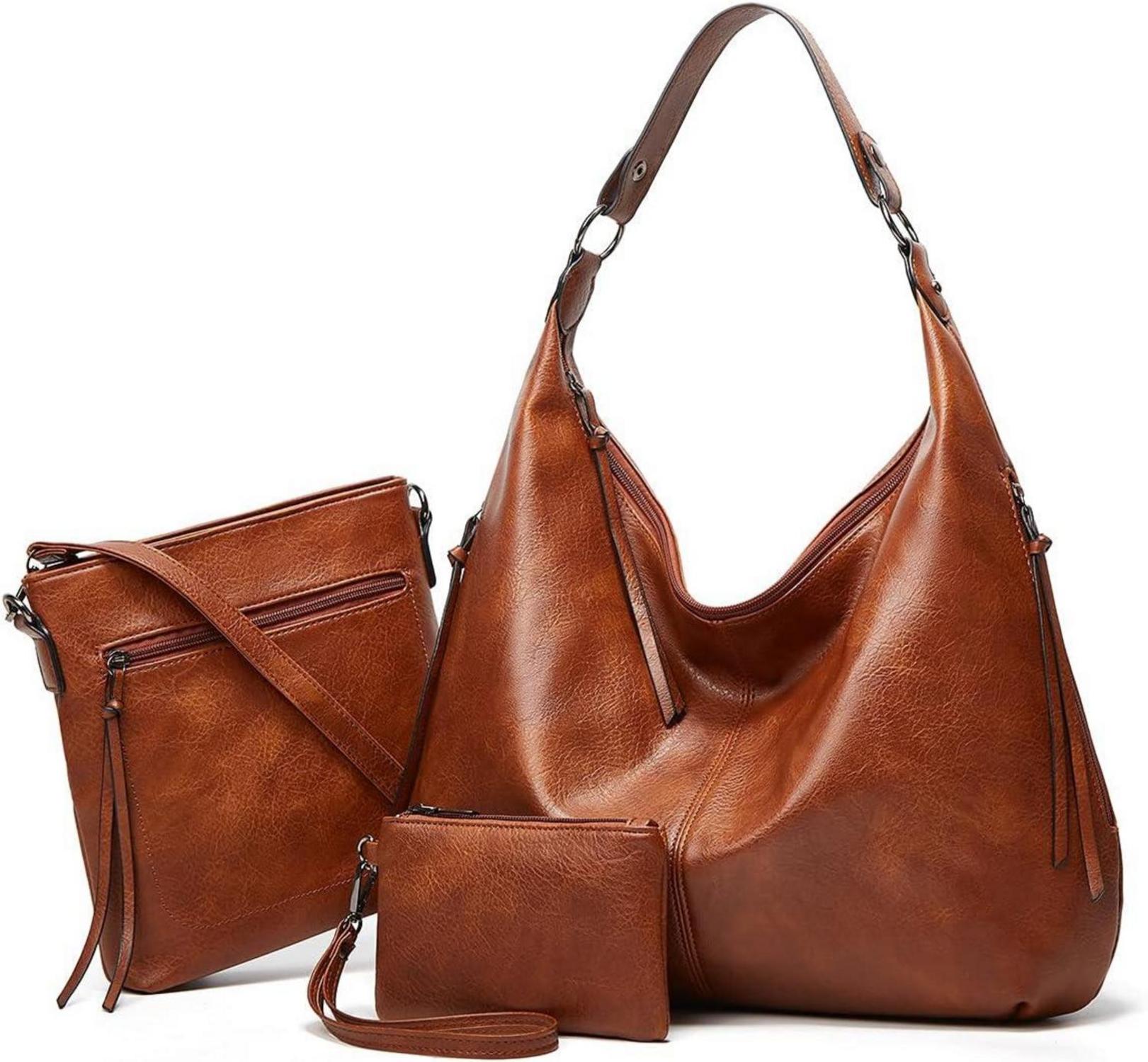 Vintage PU Leather Tote Bag Women's Handbags Hobo Shoulder Zipper