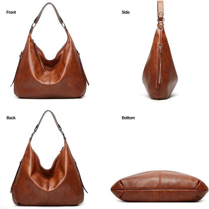 Vintage PU Leather Tote Bag Women's Handbags Hobo Shoulder Zipper