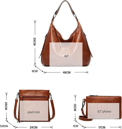 Ashioup Women's Vintage PU Leather Tote Bag Hobo Shoulder Handbag