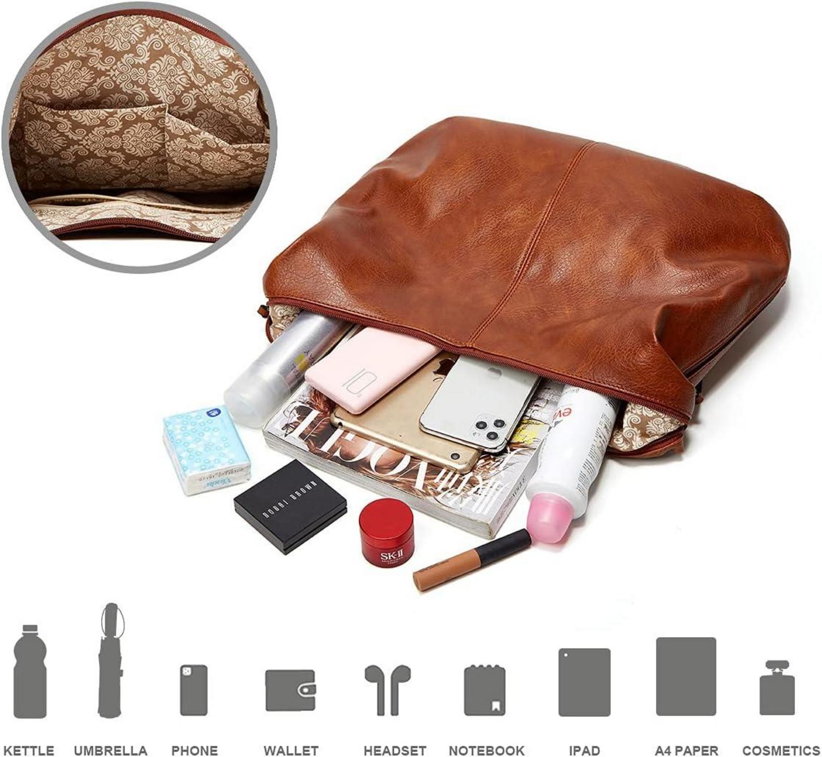 Ashioup Women's Vintage PU Leather Tote Bag with Zipper