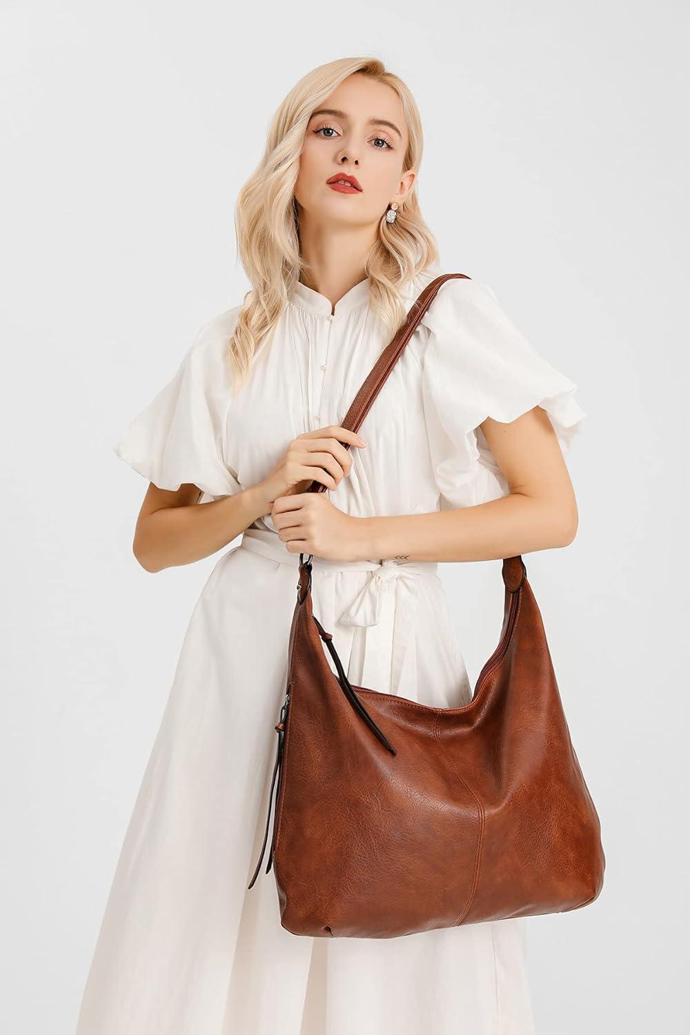 Ashioup Women's Vintage PU Leather Tote Bag Hobo Shoulder Handbag