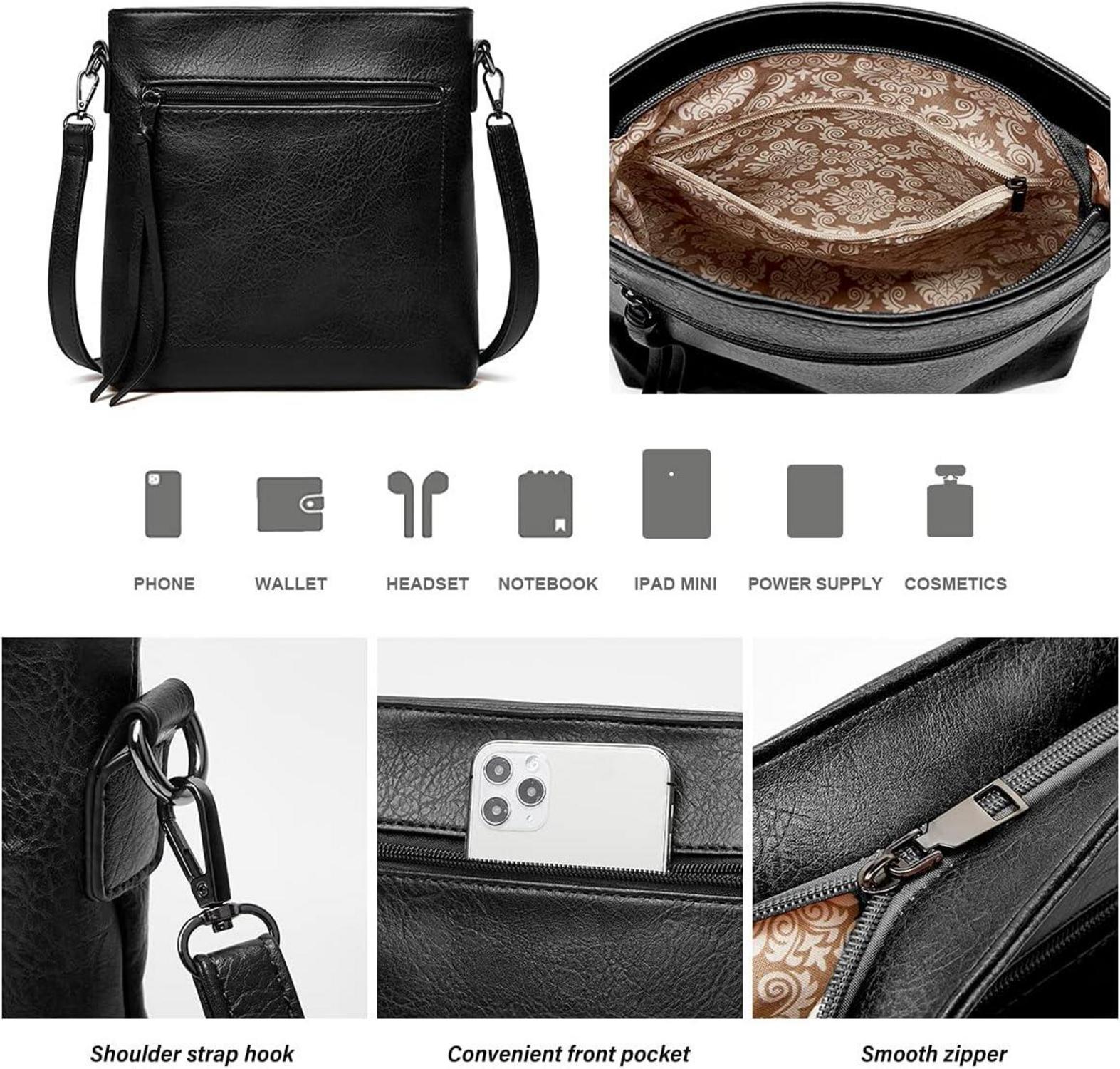 Vintage PU Leather Tote Handbag Hobo Shoulder Bag Zipper Closure