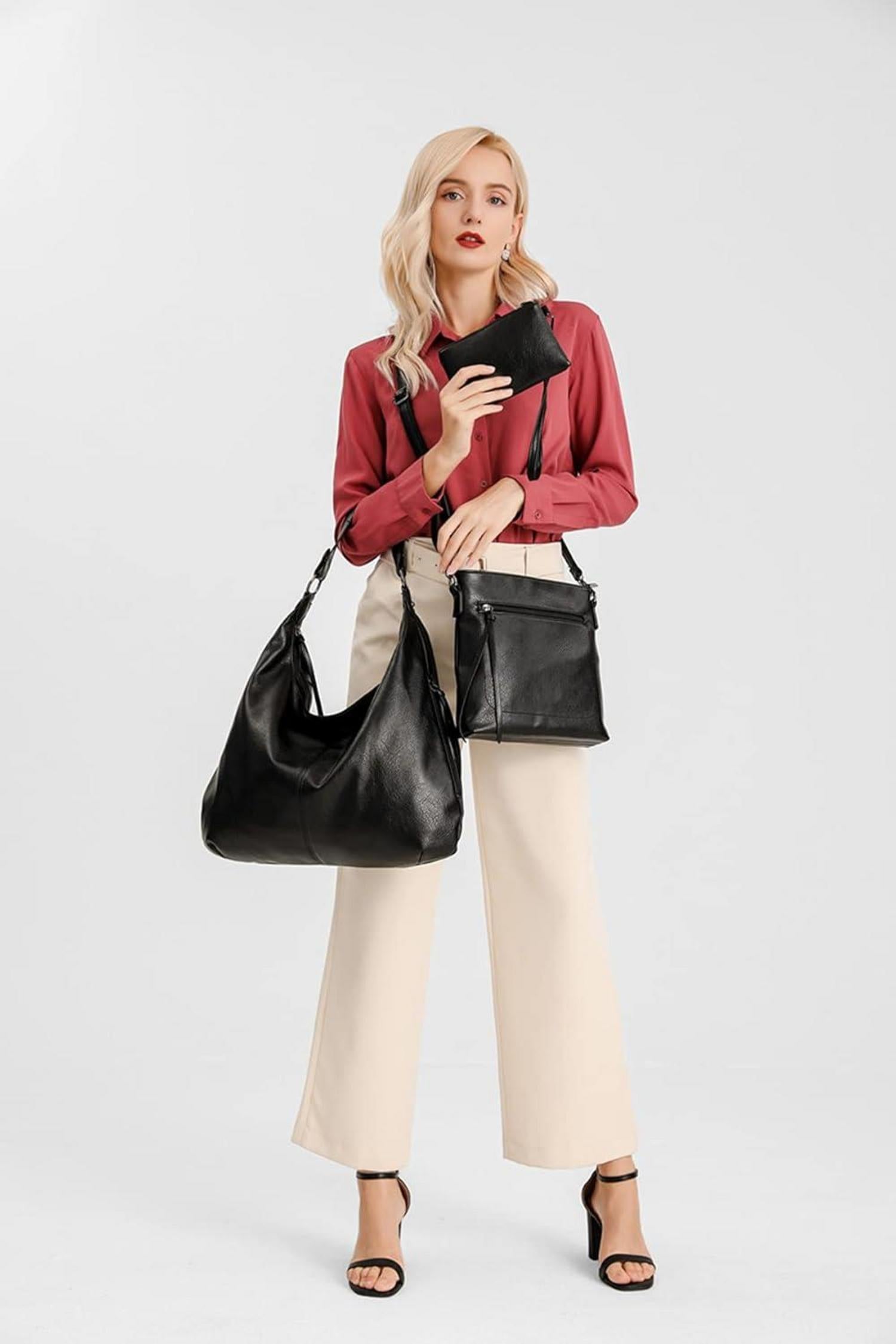 Vintage PU Leather Tote Handbag Women's Hobo Shoulder Bag Zipper