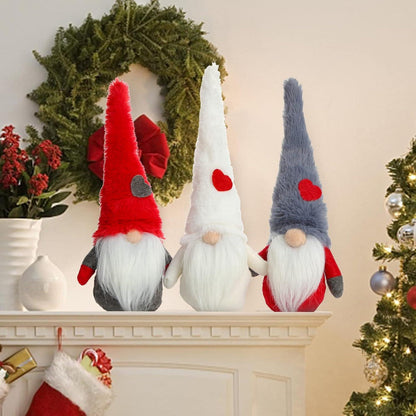 Handgemachte Weihnachtsdeko Wichtel 3er Set 29.5cm Hoch Rot Grau