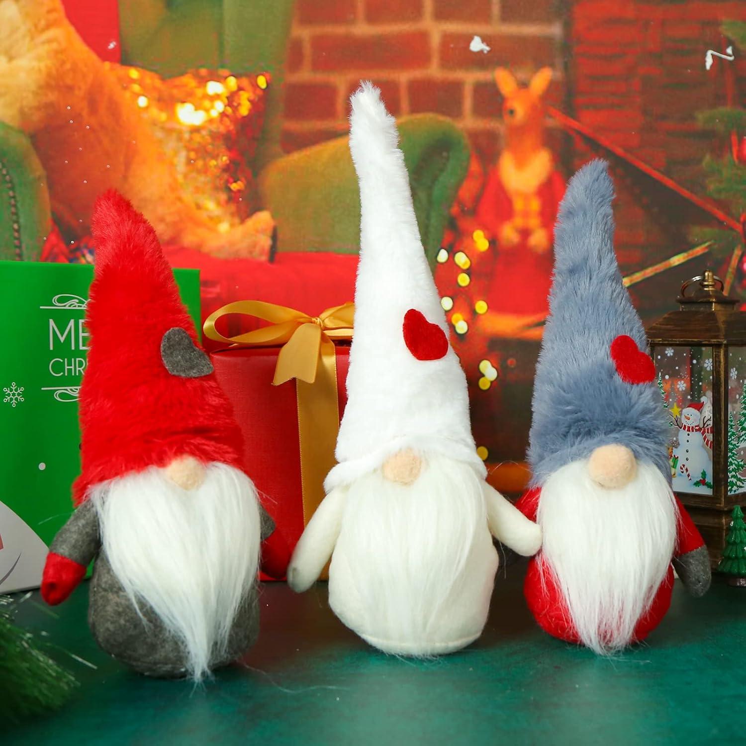 Handgemachte Weihnachtsdeko Wichtel 3er Set 29.5cm Hoch Rot Grau